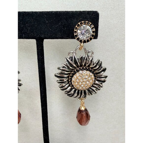 ZARA Sunflower Rhinestone Drop Earrings Burgundy Crystal NWOT - Picture 3 of 7